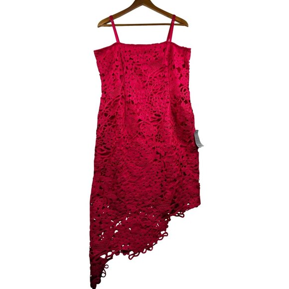 Adelyn Rae WEDDING GUEST ULTRA FEMININE Hot Pink Lace Dress NWT Sz LARGE - Picture 2 of 9